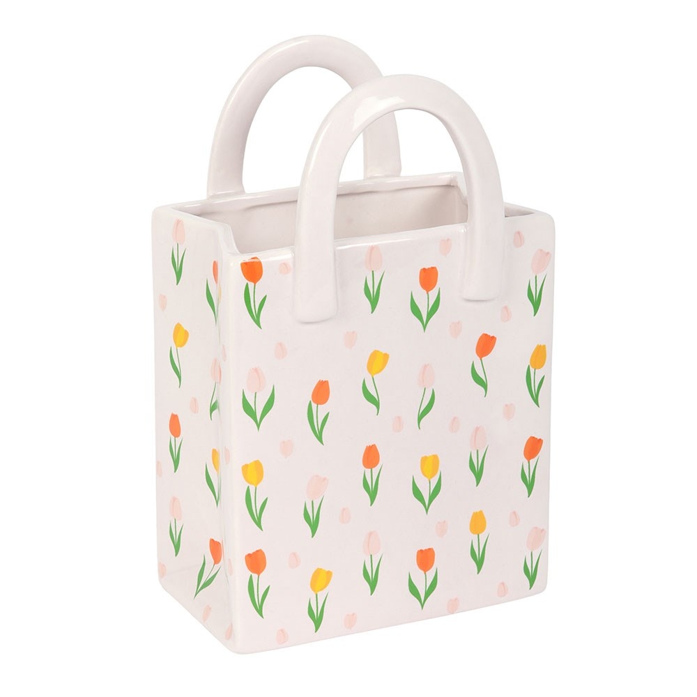 Something Different - Tulip Print Ceramic BagShaped Vase - Multicolours